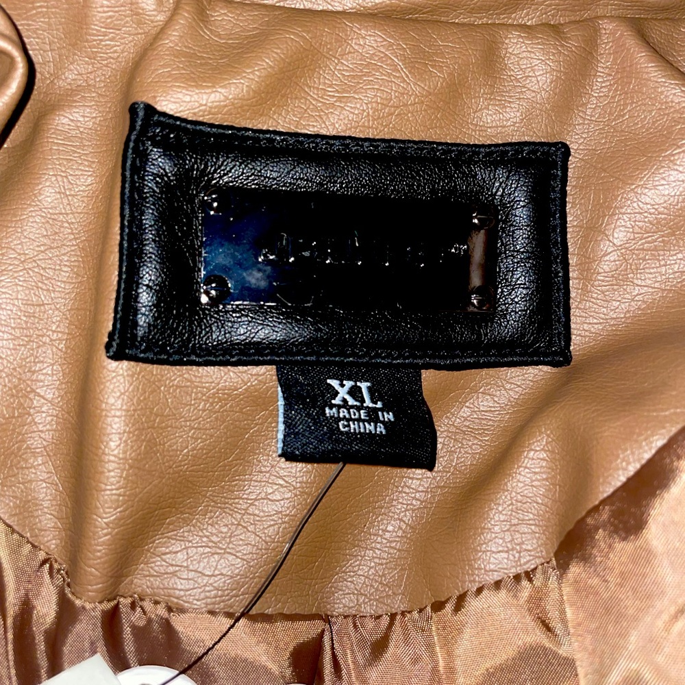Zip up leather tan jacketAnd vegan